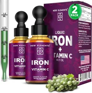 [2 Pack] Liquid Iron Supplement with Vitamin C – 18mg Iron & 50mg Vitamin C for Anemia Support – Blood Builder Drops for Women & Men – Fast Absorption, Boosts Energy & Immunity – Vegan, Non-GMO