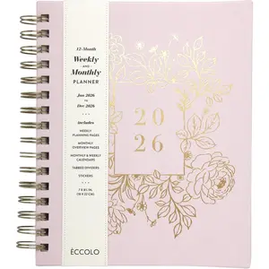2026 Planner Weekly and Monthly - 7'' x 8.75'' Hard Cover January December Spiral Daily Planner 2026 , Size 7X8.75, White/Golden Peony