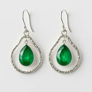 Emerald Teardrop Hoop Earrings