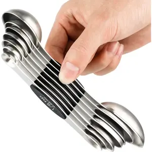 Magnetic Measuring Spoons Set of 7 Stainless Steel Dual Sided Teaspoon Tablespoon for Measuring Dry and Liquid Ingredients
