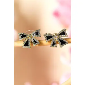 Black Rhinestone Bow Knot Stud Earrings