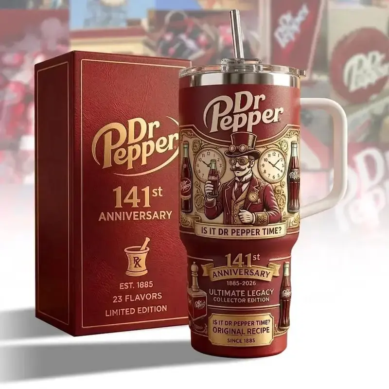 Dr Pepper 141st Anniversary Limited Edition 40oz Tumbler - Ultimate Legacy Collector Edition Travel Mug - Steampunk Vintage Style Insulated Cup with Handle - Since 1885 Original Recipe Soda Fan Gift