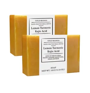 Gold Mango Kojic Acid Soap Bars - 2 BAR PKG with Vitamin C, Collagen, Turmeric Complex, Hyaluronic Acid, Vitamin E, Shea Butter, Olive Oil for Nourishing Body Care & Moisture Restore Cleansing Body Wash