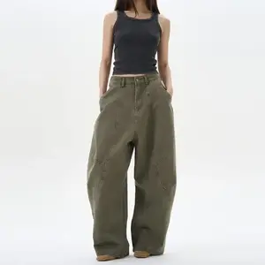 American Retro Green Brown Loose Matchet Pants Men And Women Basic Cotton