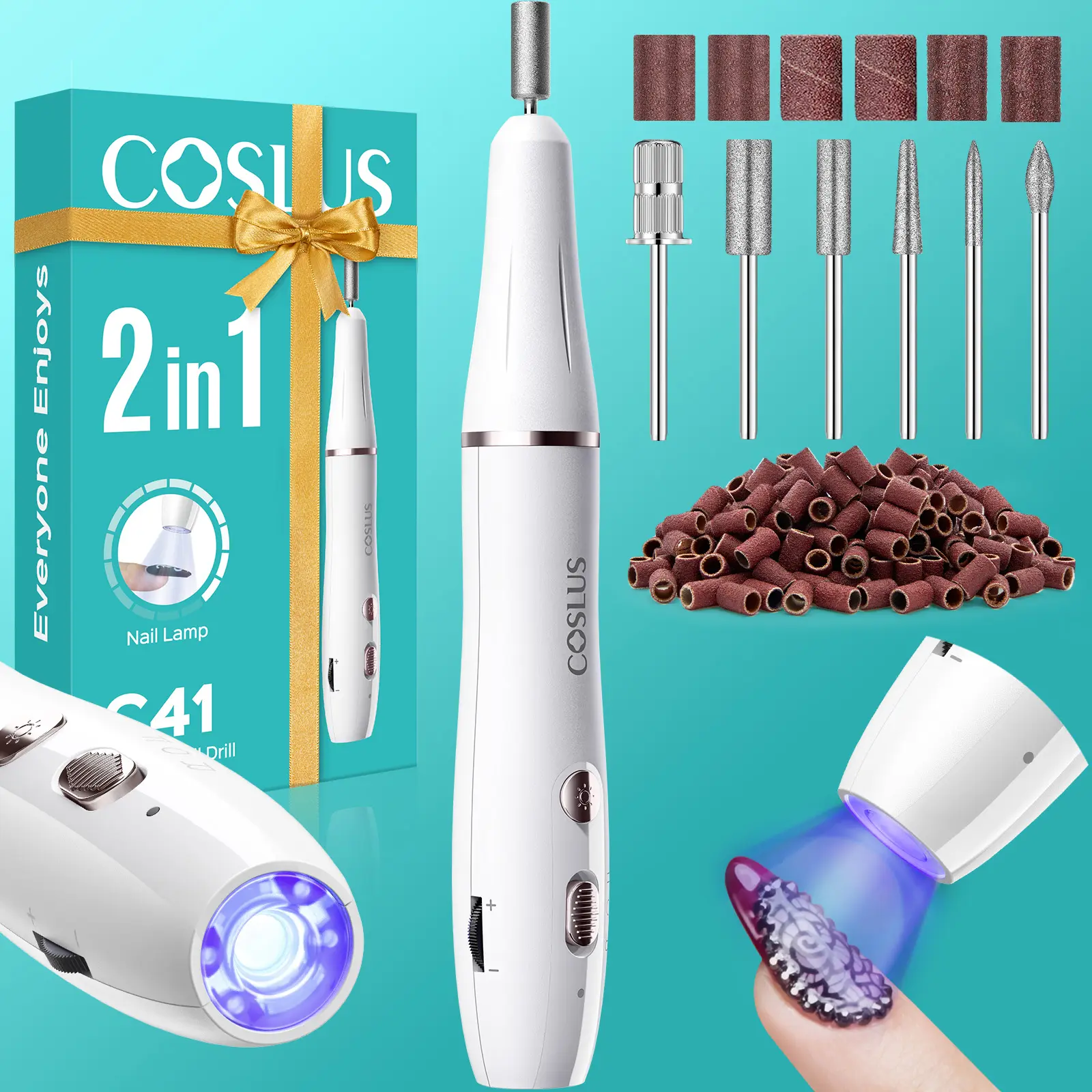 COSLUS C41 Wireless Electric Nail File: 2-in-1 nail drill tool with quick-drying function for gel, acrylic, and powder nails; variable speed control; ideal for home use and beginners;callusremover ; Cordless Manicure Set,Lightweight Compact