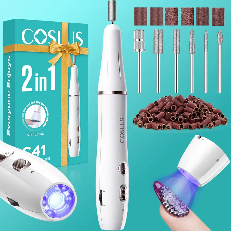 COSLUS C41 2-in-1 Nail File and Flash Curing Nail Lamp Kit - Lightweight, Compact, Adjustable Cordless Rechargeable Durable Care Tool with Cells-Boosted Batteries, 30s/60s Timers for Home Acrylic & Dip Powder Grooming