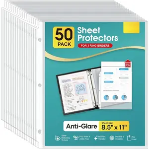 50 Pack Sheet Protectors for 3 Ring Binder, Non Glare Clear Page Protector, Plastic Document Sleeves Fits Standard 8.5 x 11 Paper, Top Loading, Acid Free