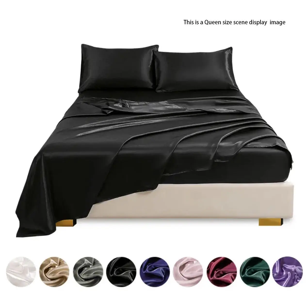 Solid Color Satin Bedding Set without Filler, 4 Counts Modern Stylish Summer Soft Bedding Set, Including Flat Sheet & Fitted Sheet & 2 Counts Pillowca