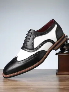 Men's Business Casual Wingtip Dress Shoes, Daily Wear Trendy Pointed Toe Low Top Closed Office Footwear, Comfortable and Stylish for Everyday Use