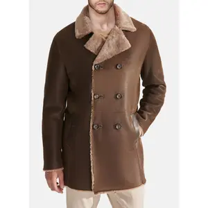Mens Modern Brown Shearling Leather Coat