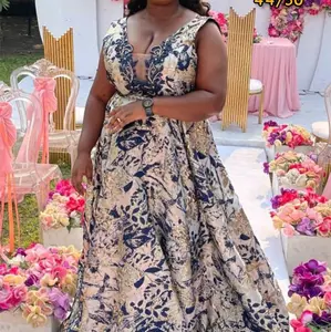 Blue and gold wedding Guest Dress A- Line Maxi metallic Brocade, mother of the Bride A- Line Gown, Cocktail Gala Birthday Celebrant worthy turkey occasionwear Elegant style.