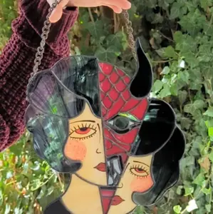 stained Glass Tattoo Lady (Red)