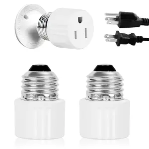 3-Prong Light Socket to Plug Adapter,E26/E27 Light Socket Outlet,2/3 Prong Outlet Socket Splitter Converter for Garage Porch White 2pack
