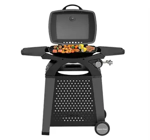 MASTER COOK Propane Gas Grill, Portable Tabletop Barbecue Grill with Cart for Patio, Camping, Travel, Taligating Party