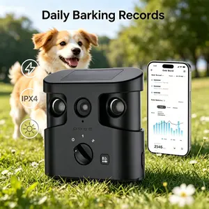 180° Solar Dog Barking Control Device-Outdoor Anti Barking Device for All Dog Breeds, Humane No-Bark Trainer, IPX4 Waterproof, Ultrasonic Dog Barking Deterrent with APP Data Report, Dual Speakers & Adjustable Frequency, Dog Repellent Device