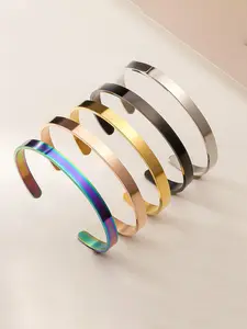 Elegant Adjustable Stainless Steel Bracelet, Non-Fading Unisex Couple Jewelry, High-Quality Open Bangle for Men & Women, Trendy Stack Bangle