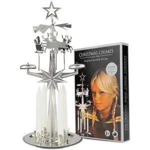 Swedish Christmas Chimes Carousel with 4 Candles, Scandinavian Spinning Festive Chimes for Christmas, Best Memorial Gift Since 1948, Silver Home Decoration