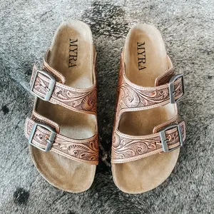 Western tooled leather sandals