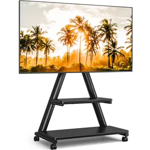 Rfiver Upgraded Rolling TV Stand for 43-80 Inch TVs up to 150lbs, ±12° Tilt & ±25° Swivel Adjustment Mobile TV Stand with Silent Wheel, Outdoor TV Stand with Dual Storage Shelf for Living Room