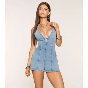 Caught In Denim Open Back Romper