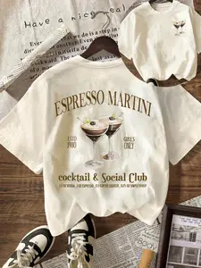 Espresso Martini Graphic T Shirt for Women, Y2K Retro Cocktail Social Club Print Short Sleeve Tee, Casual Streetwear Aesthetic Top, Summer Vacation Daily Comfy Loose Fit Crewneck Shirt