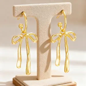 1 pair Gold Bow Earrings for Women Trendy Elegant Bowtie Drop Dangle Hoop Stud Lightweight Hypoallergenic Jewellery Gift for Party gift girlish charm girl