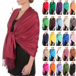 2PLY 78X28 Pashmina Solid Silk Shawl Wrap Cashmere Wool Feel Silky Stole Scarf