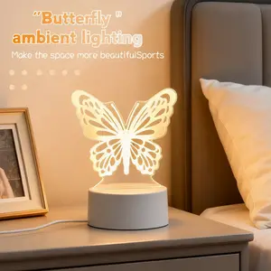 1pc 3D Butterfly Night Light LED Lamp for Bedroom Decor, Home Desktop Christmas Decoration, Low Voltage Tabletop Lighting Gift, Led Butterfly Lights