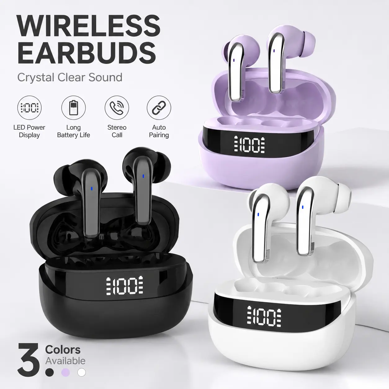 HEARNICE Wireless Earbuds - Bluetooth 5.4 In-Ear Audio Headphones with LED Digital Display Charging Case, ENC Noise Cancelling HiFi Stereo, Dual-Mode Touch Control, Type-C Silicone Sports Earphones for Computer Game, Gym, iPhone Android
