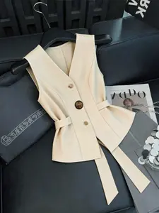 Women's Elegant French Vintage Sleeveless Tie Back Vest, Slim Fit V Neck Vest, Summer Casual Outdoor Vest, Fashionable and Comfortable