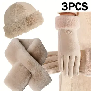 3 Pairs/Set Warm Autumn&Winter Outfits - A Warm Plush Hat, Gloves and Scarf Set, Suitable for Outdoor Activities and Christmas Gifts