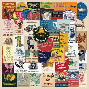 50 Retro American Inspirational Stickers, Suitable for Scrapbooks, Diaries, Laptops, Water Bottles, Cars, and Other Faith-based Designs—gifts with Positive Messages.