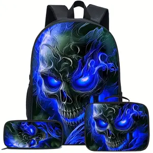Skull Print Backpack, Men's Trendy and Cool Bag