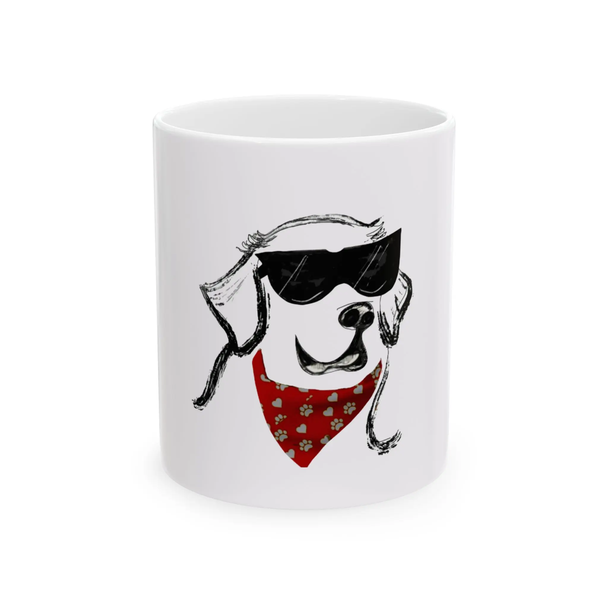 Classic Cylindrical Lead-Free Ceramic Mug, Gloss Finish Cool Golden Retriever with Sunglasses & Red Bandana Design, Daily Use Coffee Cup, Gift for Golden Retriever Enthusiasts, Microwave-Safe