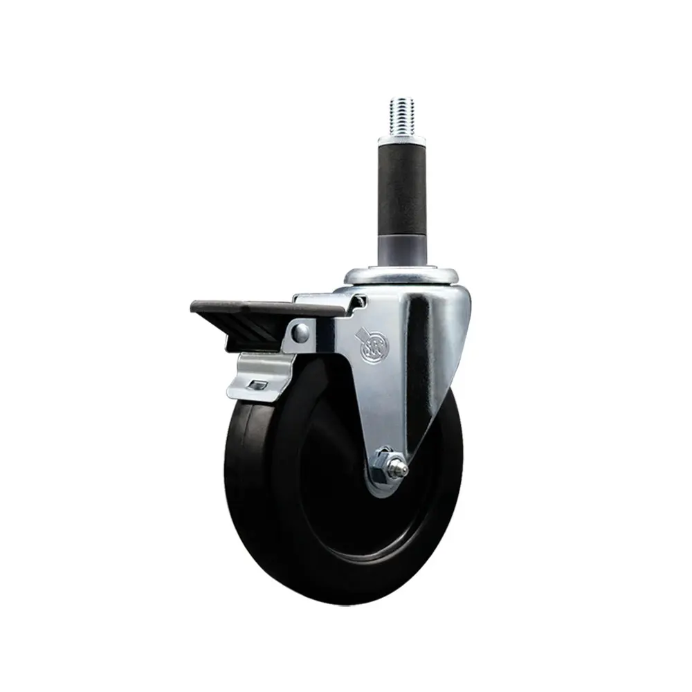 Service Caster SCC-EX20S514-HRS-PLB-1 Adjustable Multi-Shaped Hard Rubber Swivel Casters, Innovative Expanding Stem, 5 x 1.25 in Black Wheel, 1 in Stem, Posi-Locking Brake, 300 lbs Capacity, Tube-Fits Worktables, Shop Projects