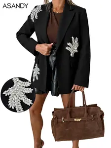 ASANDY2025 Street Style New Design Suit!Heavy Industry Water Drill Three-Dimensional Embroidered Oversized Coat High-End Elegant Women's Suit Jacket oversize