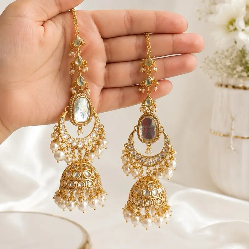 Long Kundan Sahara Jhumka Earrings