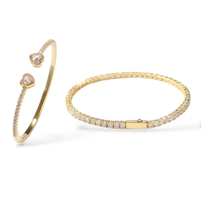 The Sweetheart Stack Two Bracelet Bundle - Gold and silver -Tone Heart and Line Design Jewelry Set