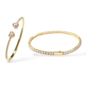 The Sweetheart Stack Two Bracelet Bundle - Gold and silver -Tone Heart and Line Design Jewelry Set