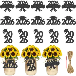 24 count Glitter 2026 Graduation Cutouts, Grad Cap Cutouts Tags Class of 2026 Graduation Table Centerpieces for Vase Mason Jar Grad Party Favors
