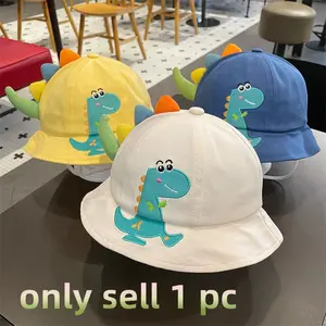 Cute 3D Dinosaur Kids Fisher Hat, Wide Brim UV Protection Sun Hat, Cartoon Embroidery Dinosaur Sun Hat, Outdoor Beach Hat for Boys and Girls, Ages 1-4