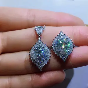 14CT Moissanite Jewlery Set, 5CT Ring, 5CT Pendant Necklace, 4Ct Water Drop Earrings, Moissanite Earrings Pendant Necklace Open Ring Wedding Anniversary Birthday Engagement Gift for Bridesmaid Wife Girlfriend Friend