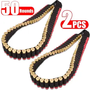 [50-Round Ammo Holder] 2pcs 50-Round 12/20GA Shell Ammo Holder - Nylon Shoulder Belt Cartridge Bandolier for Sporting - Black, Gun Strap