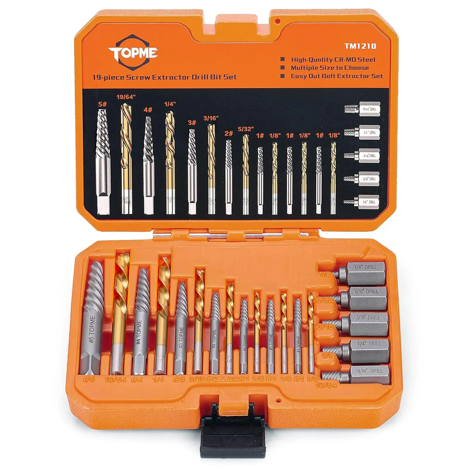【DealsForYou】TOPME 19Pcs Screw Extractor and Left Hand Drill Bits Set, Easy Out Screw Extractor Set with HSS Steel Reverse Drill Bit, Stripped Screw Extractor for Removing Damaged Broken Nuts,Bolts
