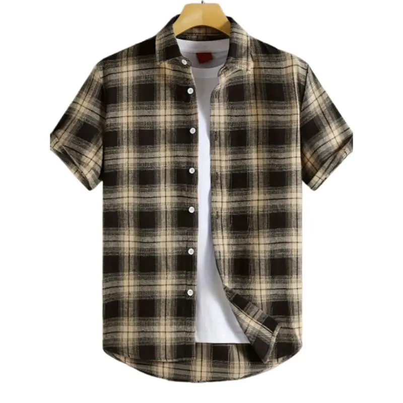 Men's Casual Checked Shirt - Classic Short Sleeve Button-Front Top for Stylish Summer Wear and Commuting, Easy Button Front, Tops, Father’s Day, Casual Clothes, Shortsleeve, Plaid Shirts, Foldable, Wardrobe Staples