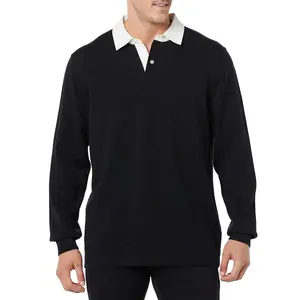 Men's Colorblock Polo Shirt, Casual Long Sleeve Half Button Front Top for Golf & Tennis, Fashion Men's Clothes for All Seasons