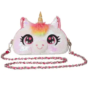 WEWILL Sequins Unicorn Stuffed Animal Toy Reversible Rainbow Sequins  Suitable for crossbody wear Built-in pocket Gift for Kids Girls Exquisite design Perfect for school, travel, and birthday gifts Perfect princess gift