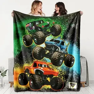 Monster Jam Monster Truck Flannel Blanket, Soft & Warm Polyester Fiber Throw, Ideal Gift for All Seasons