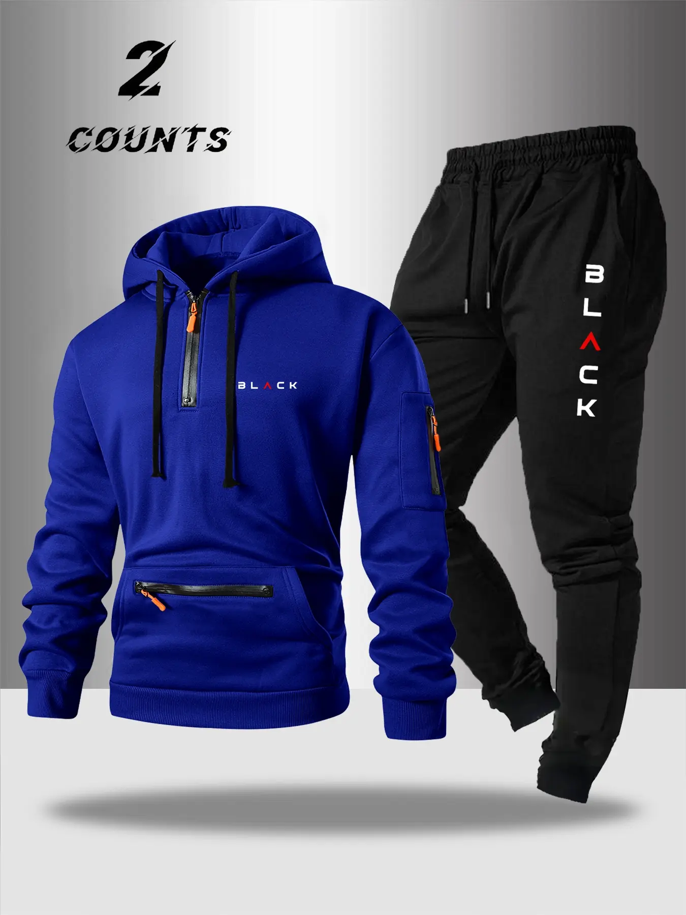 Men's Popular Sports Suit with Letter Pattern Hoodie and Casual Pants Set, Sports Suit Tracksuits, Fall & Winter Thick Fabric Activewear with Zipper Pockets