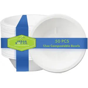 Urban Box Co. 12oz Compostable Paper Bowls, Premium Heavy-Duty Eco-Friendly Bagasse Bowl, Biodegradable & Heat-Resistant, Perfect for Hot & Cold Foods, Soups, Salads, Ice Cream, Snacks
